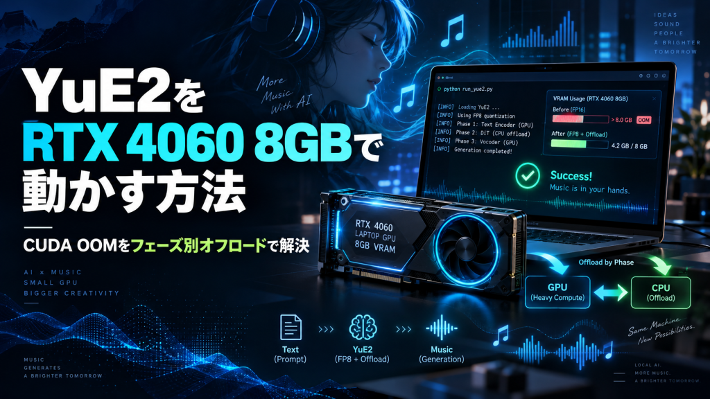 RTX 4060 Laptop 8GBでYuE2を動かす｜CUDA OOMをフェーズ別オフロードで回避した方法